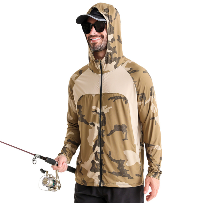 Lauko vėjo striukė žvejybai su kamufliažiniu raštu, UPF50 UV apsauga, greitai džiūsta, kvėpuojanti