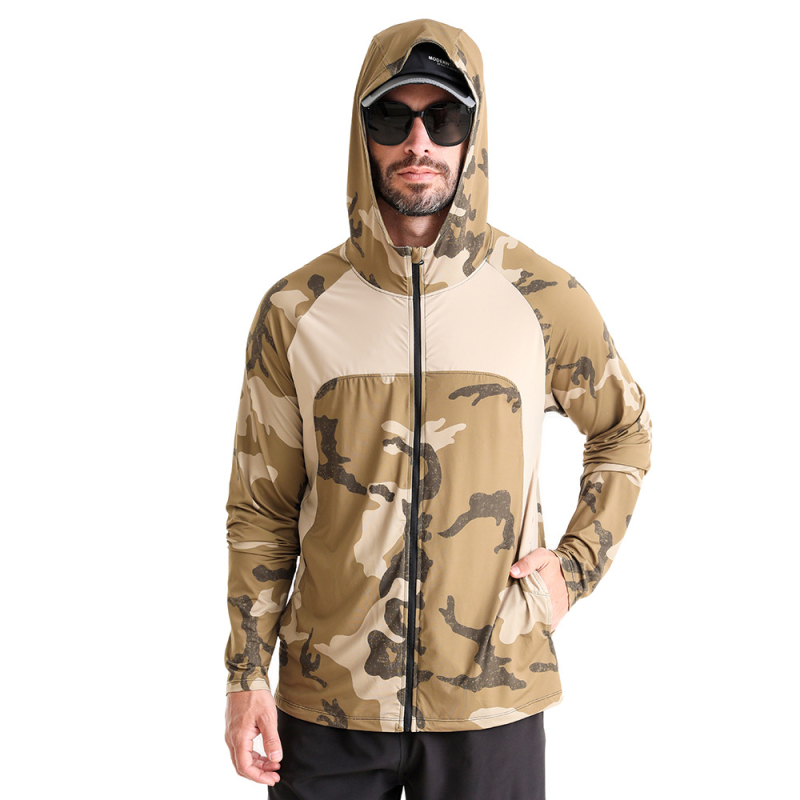 Lauko vėjo striukė žvejybai su kamufliažiniu raštu, UPF50 UV apsauga, greitai džiūsta, kvėpuojanti