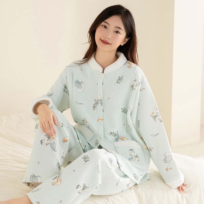 JOYNCLEON Sada dojčiaceho domáceho oblečenia – 100% bavlna, kruhový golier, dlhý rukáv, dlhé nohavice, super hrubá tkanina 301–350 g/m², jeseň/zima 2025, na dojčenie doma