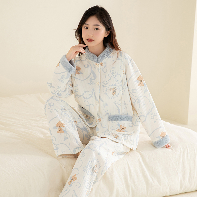 JOYNCLEON Sada dojčiaceho domáceho oblečenia – 100% bavlna, kruhový golier, dlhý rukáv, dlhé nohavice, super hrubá tkanina 301–350 g/m², jeseň/zima 2025, na dojčenie doma