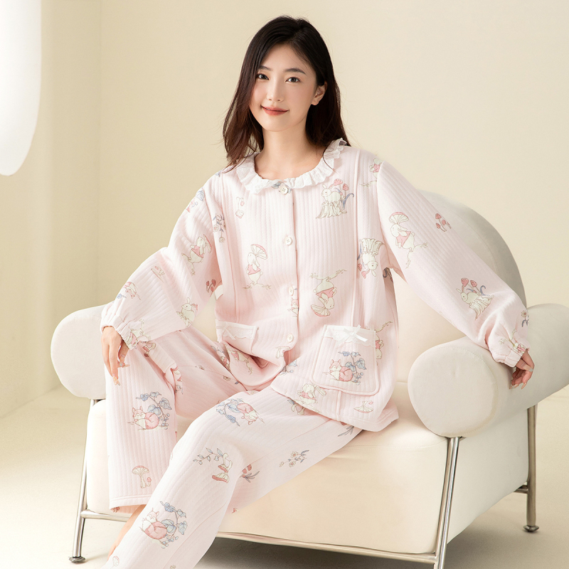 JOYNCLEON Sada dojčiaceho domáceho oblečenia – 100% bavlna, kruhový golier, dlhý rukáv, dlhé nohavice, super hrubá tkanina 301–350 g/m², jeseň/zima 2025, na dojčenie doma