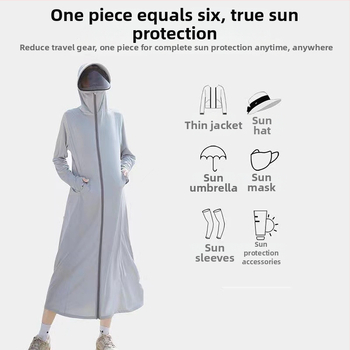 Ilga gobtuvinė lauko striukė iš nailono, UV50+ apsauga, greitai džiūsta ir kvėpuojanti