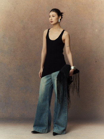 Pulover tricotat pentru femei, cu amestec de Tencel și in, guler în formă de U, mâneci lungi, stil elegant de birou