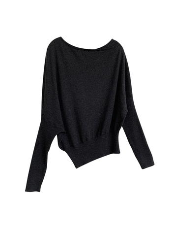 Pulover din cașmir și bumbac, guler înclinat, mâneci Raglan, croială lejeră, stil casual japonezo-coreean