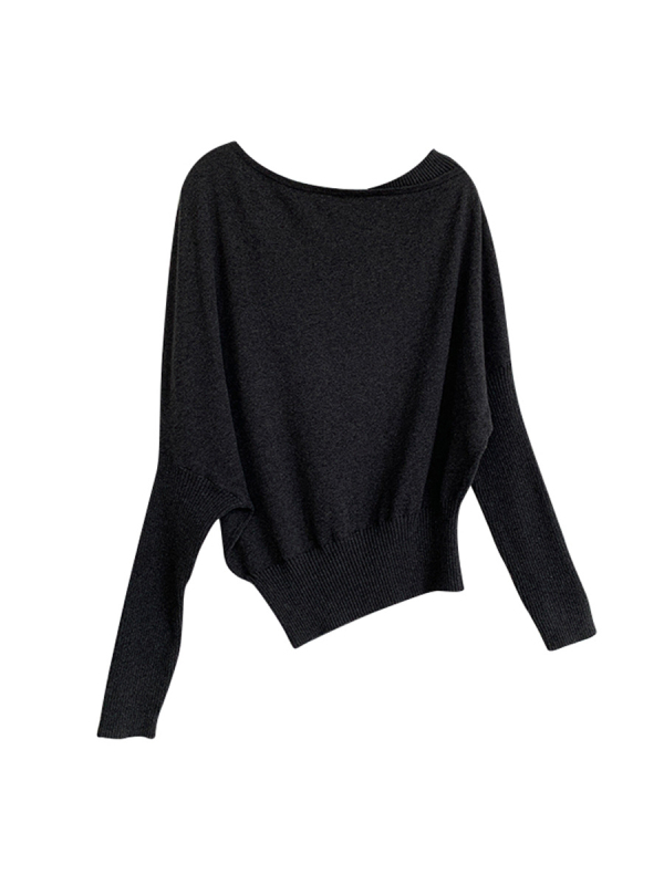 Pulover din cașmir și bumbac, guler înclinat, mâneci Raglan, croială lejeră, stil casual japonezo-coreean