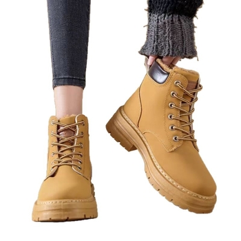 Botosei Martin pentru femei, piele sintetică, gambă medie, toc mediu 3–5 cm, șiret frontal