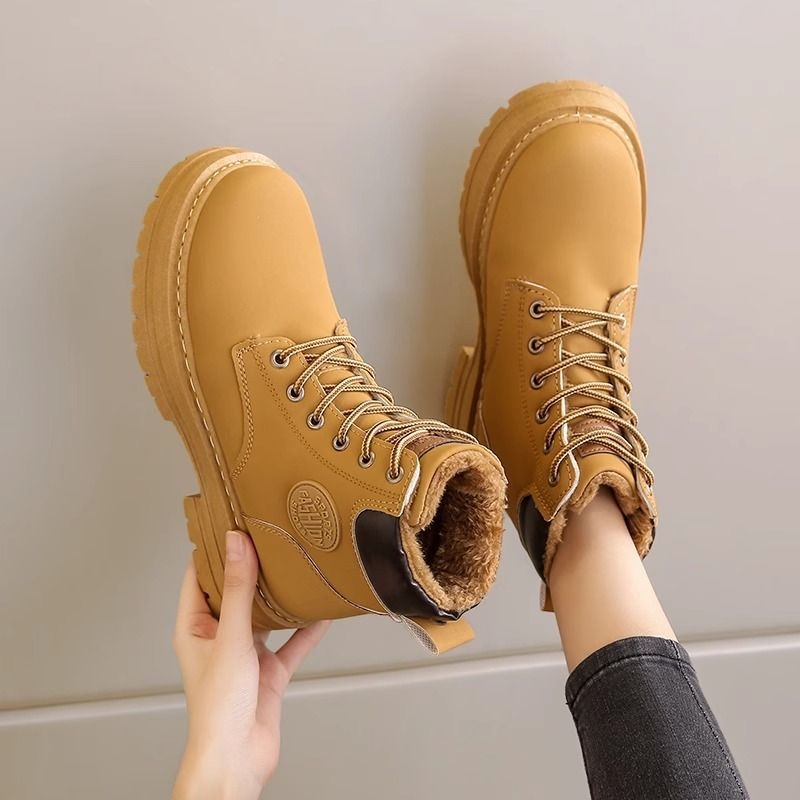 Botosei Martin pentru femei, piele sintetică, gambă medie, toc mediu 3–5 cm, șiret frontal