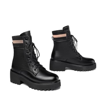 Ghete Martin, stil coreean pentru femei, partea superioară PU, talpă din cauciuc, șiret frontal