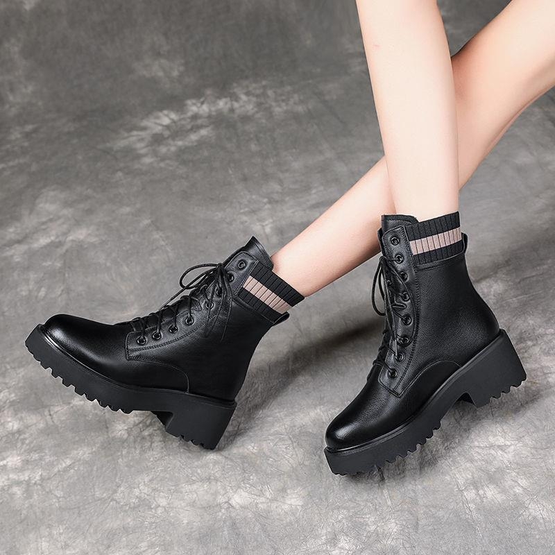 Ghete Martin, stil coreean pentru femei, partea superioară PU, talpă din cauciuc, șiret frontal