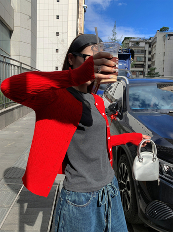 Ζακέτα με πλέξη cable-knit, κορεατικό στυλ, βισκόζη 50–70%, μακριά μανίκια, κανονικό μήκος (50–65 cm)