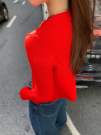 Ζακέτα με πλέξη cable-knit, κορεατικό στυλ, βισκόζη 50–70%, μακριά μανίκια, κανονικό μήκος (50–65 cm)