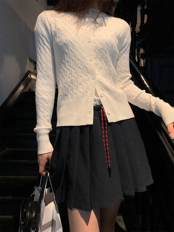 Ζακέτα με πλέξη cable-knit, κορεατικό στυλ, βισκόζη 50–70%, μακριά μανίκια, κανονικό μήκος (50–65 cm)