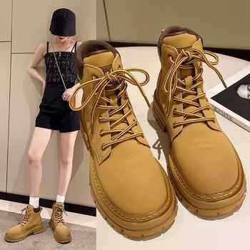 Ghete Martin cu creștere a înălțimii, partea superioară din piele sintetică, talpă din cauciuc, guler înalt, închidere cu șireturi în față