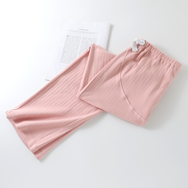 Trudničke pamuk hlače s podesivom abdominalnom podrškom, opuštena kroj, ravne ili široke nogavice, kućna odjeća za jesen-zimu
