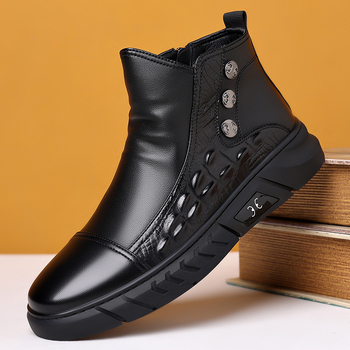 Ghete înalte de iarnă pentru bărbați, cu exterior PU, talpă PVC, vârf rotund, căldură