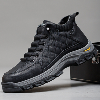 Papuci de interior pentru bărbați, iarnă, cu partea superioară din piele dublă de vită, căptușeală din lână, talpă din cauciuc și curea elastică