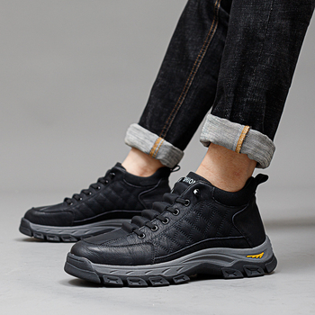 Papuci de interior pentru bărbați, iarnă, cu partea superioară din piele dublă de vită, căptușeală din lână, talpă din cauciuc și curea elastică