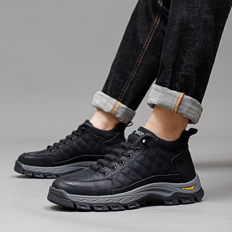 Papuci de interior pentru bărbați, iarnă, cu partea superioară din piele dublă de vită, căptușeală din lână, talpă din cauciuc și curea elastică