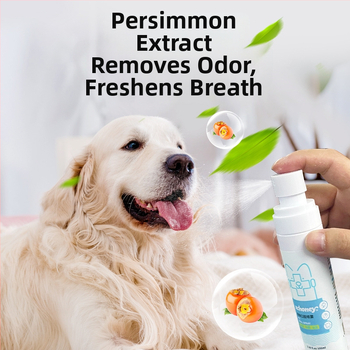 Spraj na ústnu sviežosť pre domáce zvieratá — svieži dych, čistenie zubov, sprej proti zubnému kameňu; Laughing Pet, ekologický plast