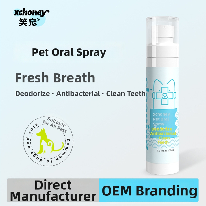 Spraj na ústnu sviežosť pre domáce zvieratá — svieži dych, čistenie zubov, sprej proti zubnému kameňu; Laughing Pet, ekologický plast