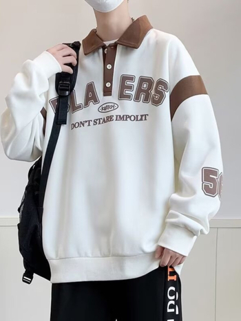 Pulover pentru adolescenți cu guler polo, toamna 2024, mâneci lungi, croială lejeră, amestec poliester