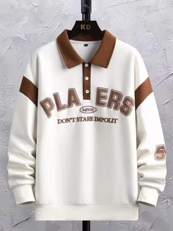 Pulover pentru adolescenți cu guler polo, toamna 2024, mâneci lungi, croială lejeră, amestec poliester