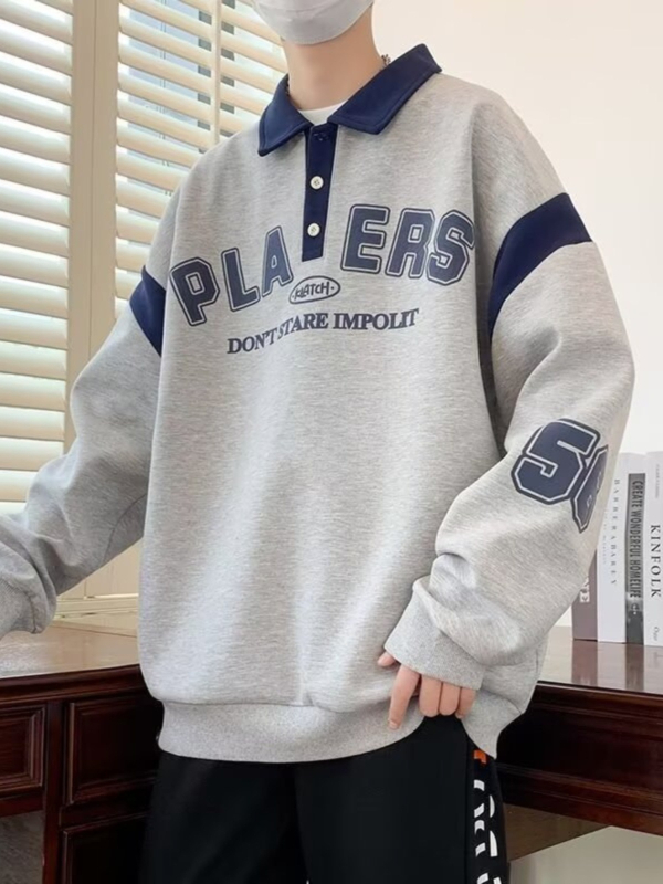 Pulover pentru adolescenți cu guler polo, toamna 2024, mâneci lungi, croială lejeră, amestec poliester