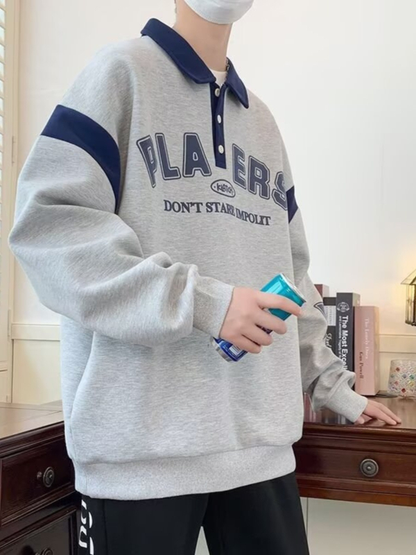 Pulover pentru adolescenți cu guler polo, toamna 2024, mâneci lungi, croială lejeră, amestec poliester