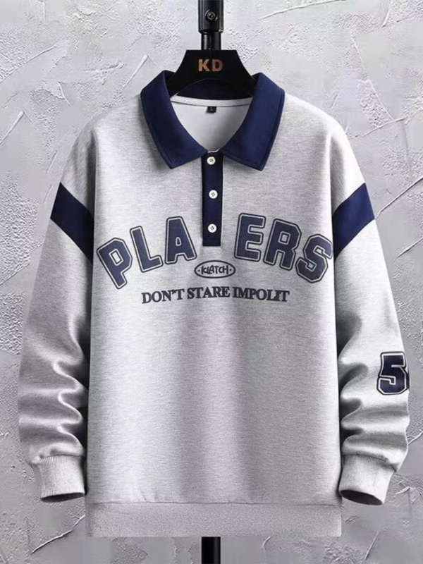 Pulover pentru adolescenți cu guler polo, toamna 2024, mâneci lungi, croială lejeră, amestec poliester