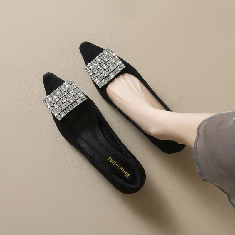 Pantofi wedge pentru femei, vârf ascuțit, suprafață velur, talpă din cauciuc, slip-on