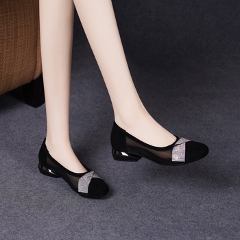 Pantofi dama din plasă, vârf rotund, rhinestones, piele moale, talpă din cauciuc