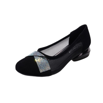 Pantofi dama din plasă, vârf rotund, rhinestones, piele moale, talpă din cauciuc