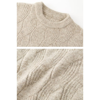 Pulover tricotat cu guler rotund, tricot cablu, croi lejer, mâneci lungi, 100% poliester