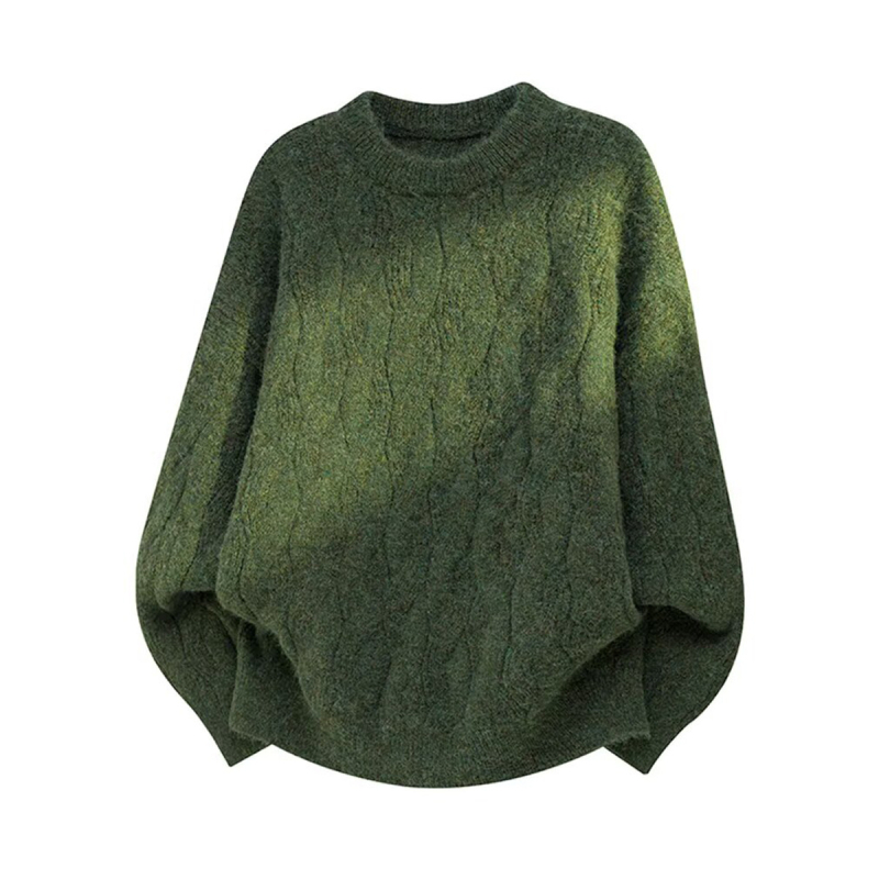 Pulover tricotat cu guler rotund, tricot cablu, croi lejer, mâneci lungi, 100% poliester