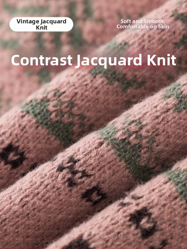 Pletený kardigán s jacquardovou textúrou, voľný strih, stojatý golier, dlhé rukávy, 100% polyester