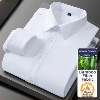 Košeľa zo bambusového vlákna, hrubý fleece pre teplo, úzky strih, dlhé rukávy, golier s preklopom