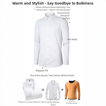 Košeľa zo bambusového vlákna, hrubý fleece pre teplo, úzky strih, dlhé rukávy, golier s preklopom