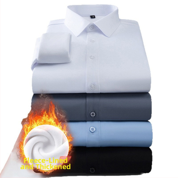 Košeľa zo bambusového vlákna, hrubý fleece pre teplo, úzky strih, dlhé rukávy, golier s preklopom