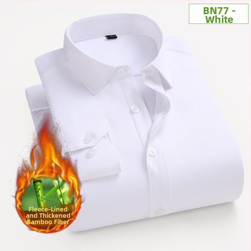 Košeľa zo bambusového vlákna, hrubý fleece pre teplo, úzky strih, dlhé rukávy, golier s preklopom