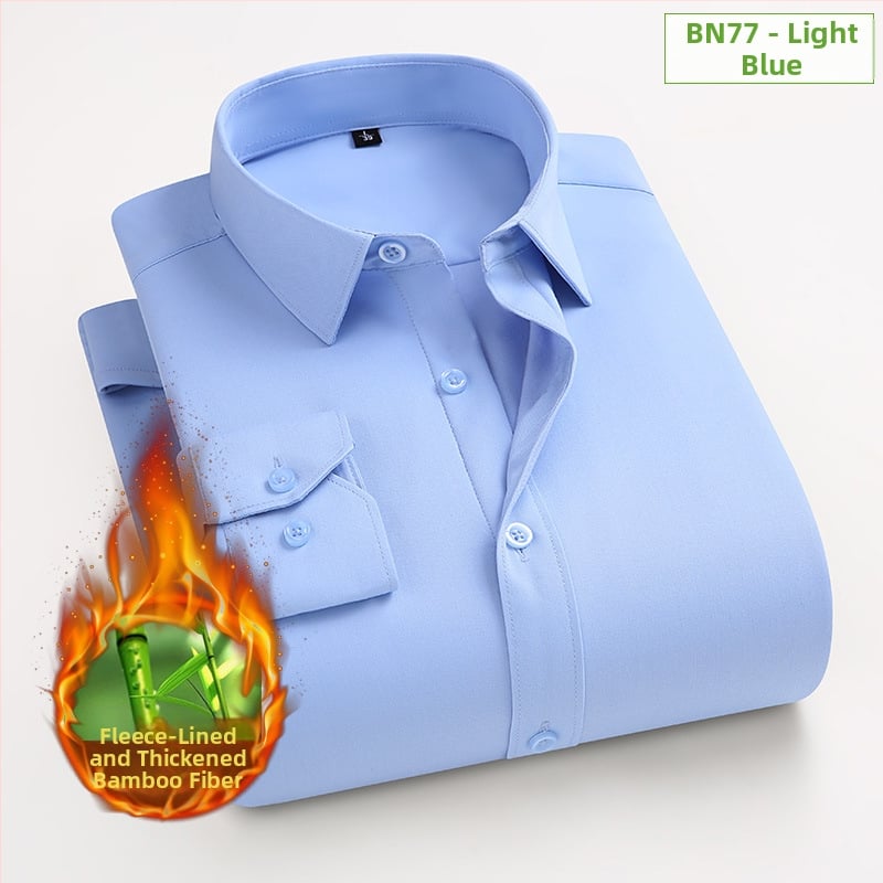 Košeľa zo bambusového vlákna, hrubý fleece pre teplo, úzky strih, dlhé rukávy, golier s preklopom
