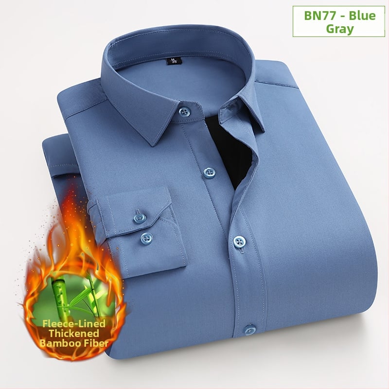 Košeľa zo bambusového vlákna, hrubý fleece pre teplo, úzky strih, dlhé rukávy, golier s preklopom