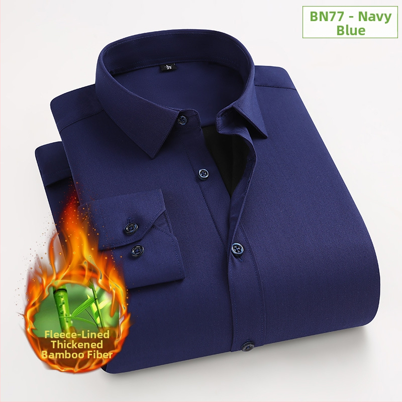 Košeľa zo bambusového vlákna, hrubý fleece pre teplo, úzky strih, dlhé rukávy, golier s preklopom