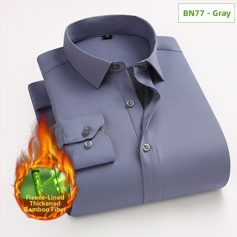 Košeľa zo bambusového vlákna, hrubý fleece pre teplo, úzky strih, dlhé rukávy, golier s preklopom