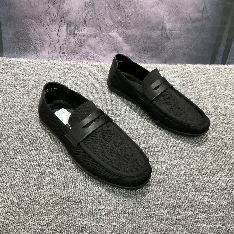 Loafers pentru bărbați cu partea superioară din plasă, închidere Slip-On, vârf rotund, talie joasă, talpă din cauciuc