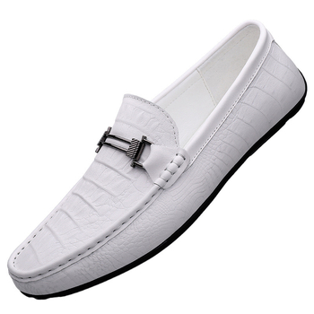 Pánske kožené mokasíny s krokodílovým vzorom, gumená podrážka, okrúhla špička, slip-on, nízky podpätok 1–3 cm