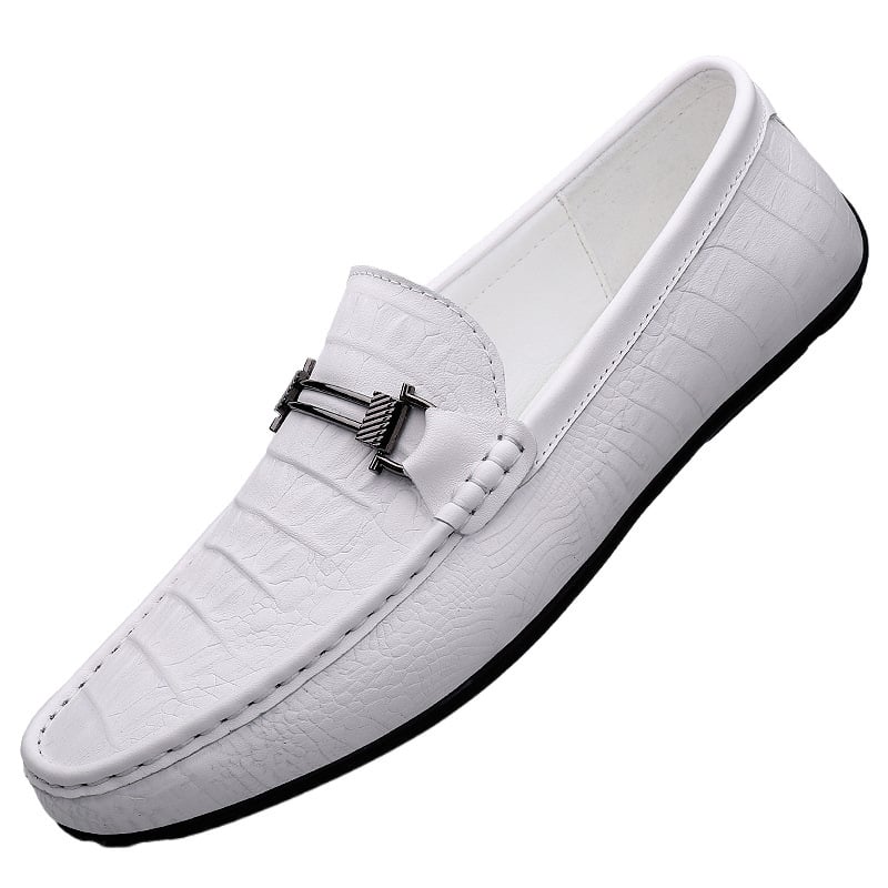 Pánske kožené mokasíny s krokodílovým vzorom, gumená podrážka, okrúhla špička, slip-on, nízky podpätok 1–3 cm