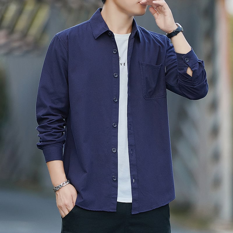 Cămașă bărbați – 100% bumbac, mâneci lungi, fără călcare, croială slim