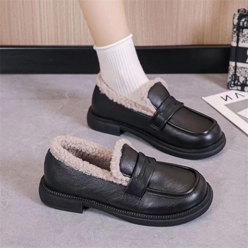 Loafers călduroși, căptuți cu fleece, PU upper, vârf rotund, slip-on, talpă din cauciuc