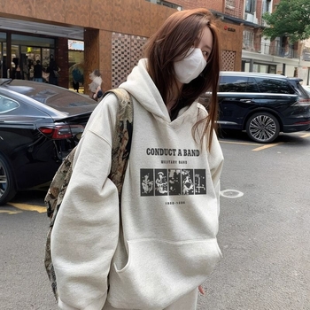 Hanorac tricotat femei cu glugă, croială lejeră, lungime medie, mâneci lungi, imprimeu geometric