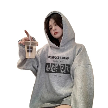 Hanorac tricotat femei cu glugă, croială lejeră, lungime medie, mâneci lungi, imprimeu geometric